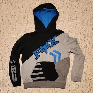 Fox Embroidered Big Logo Pullover Hoodie Sweater Vintage Y2K Black, Gray & Blue